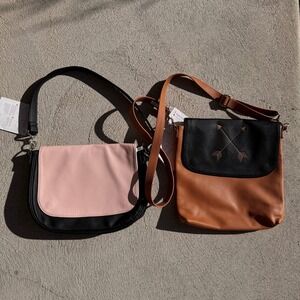 NEW Thirty One Studio Classic/Modern Lot (2) Bag Black Pink Pebble Faux Leather